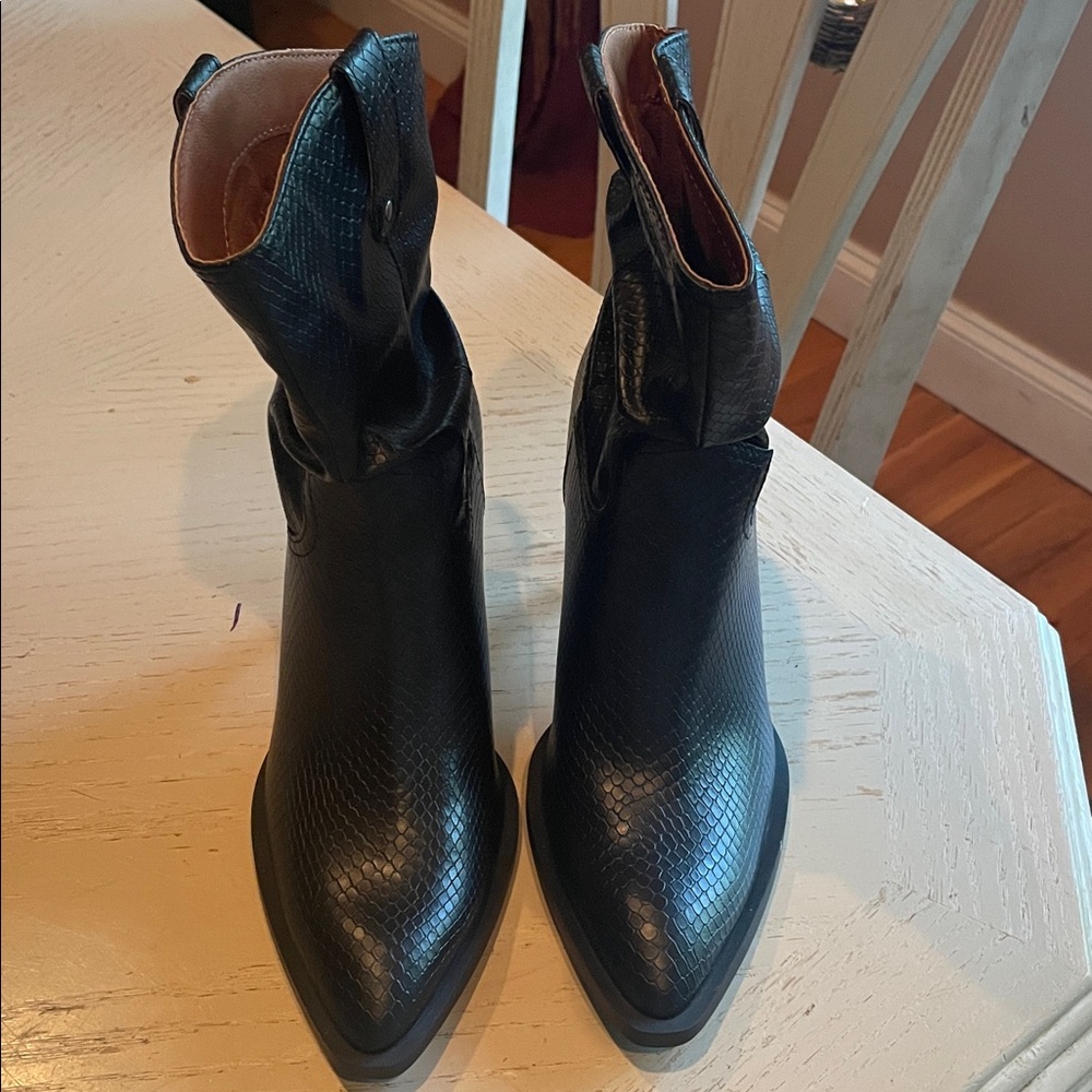 Black Textured Ankle Boots